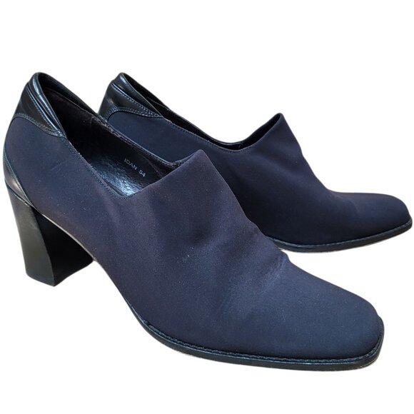 Donald J Pliner Ida Pumps Shoes Size 9 M Black Stretch Fabric 3" Stack Heel - Picture 1 of 8